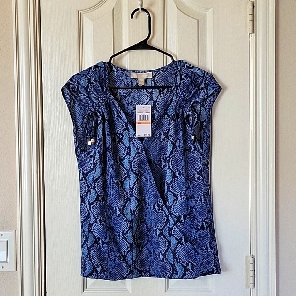 Micheal Kors blue snakeskin blouse NWT size S